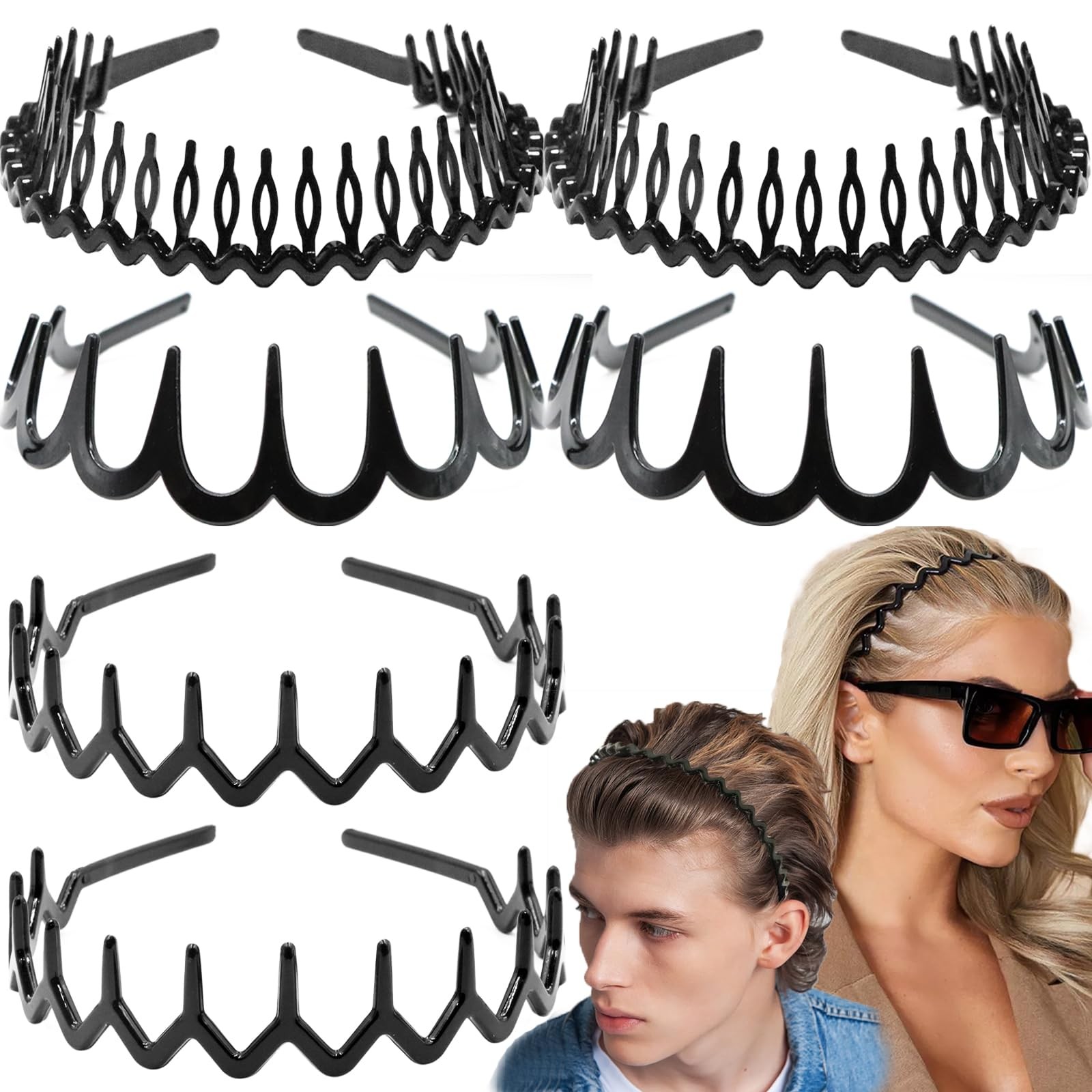6 PCS Zig Zag Headbands Plastic Wavy Hair Head Band Comb with Teeth Hoop Acce…