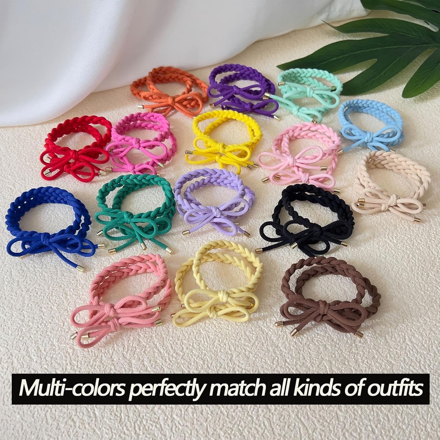 28 Pcs Braided Bow Hair Ties, No Damage Elastic Ponytail Holders 14 Colors