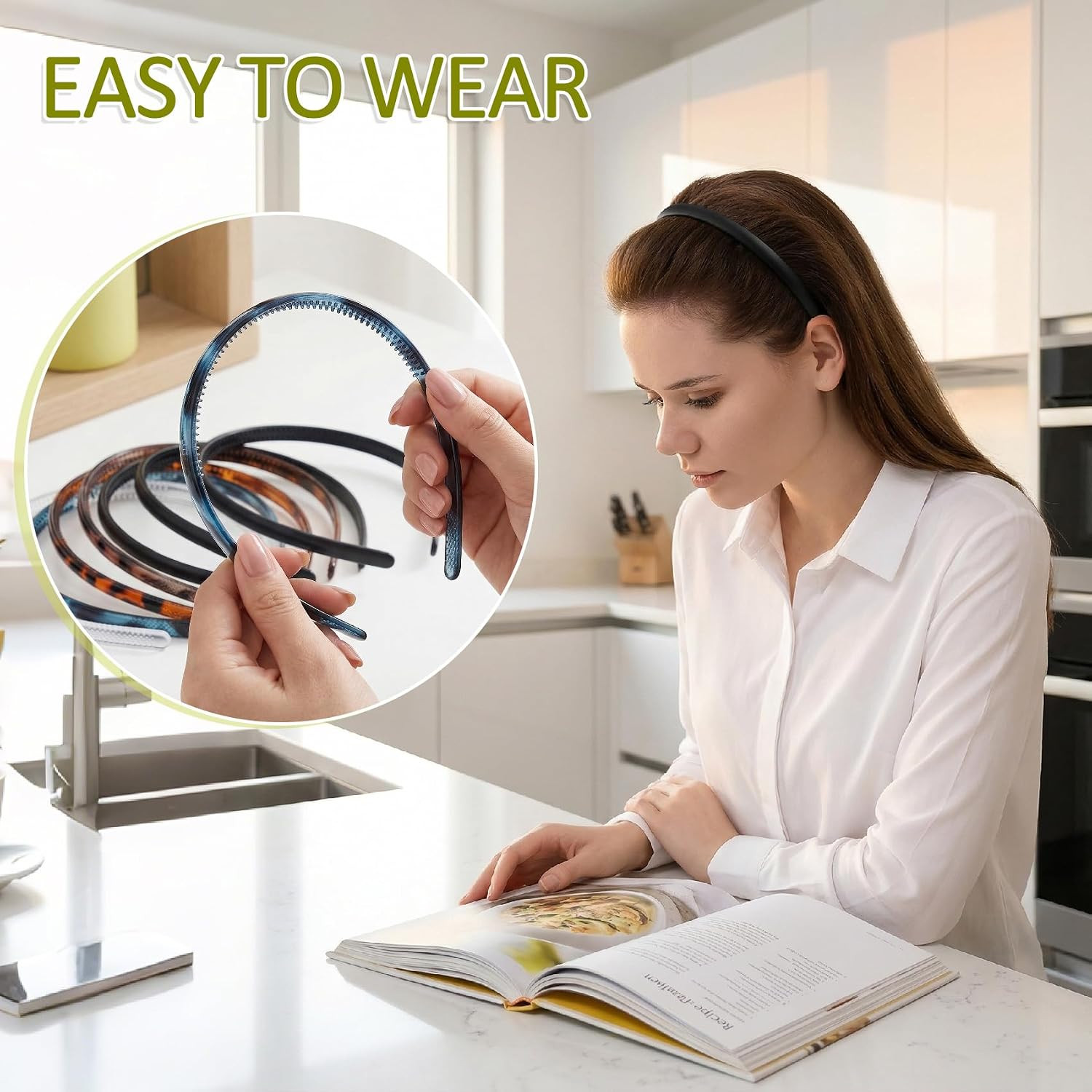6Pcs Skinny Headbands for Women, Plastic Thin Headband with Teeth, Non-Slip Plai