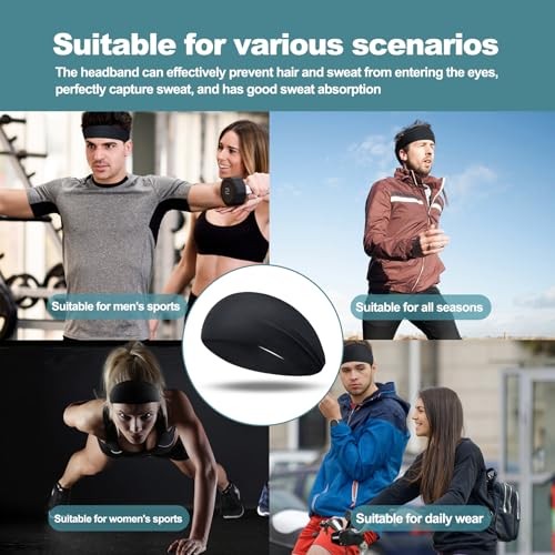 Running Headbands for Men（4 or 6 Pack, Mens Stretchy One Size （4pack）Black