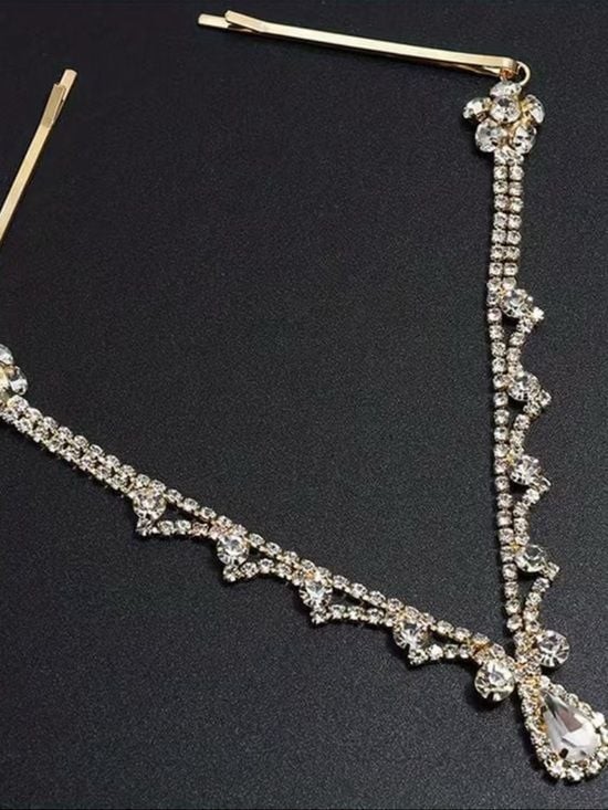 Rhinestone Teardrop Forehead Chain Headpiece – Silver