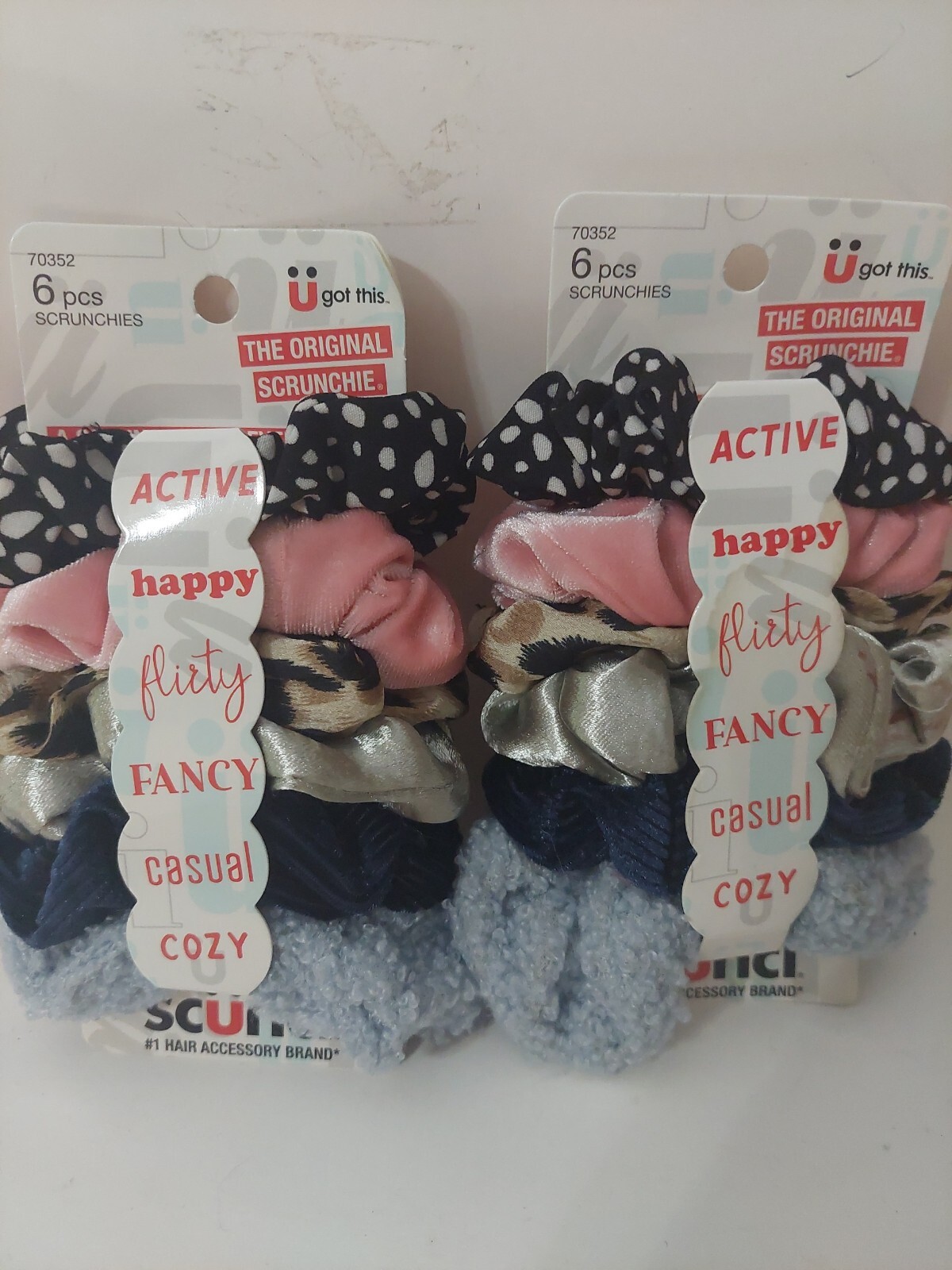 2X Scunci Scrunchie Animal Print Blue Corduroy Solid Pink Satin 6 Pack – #70352