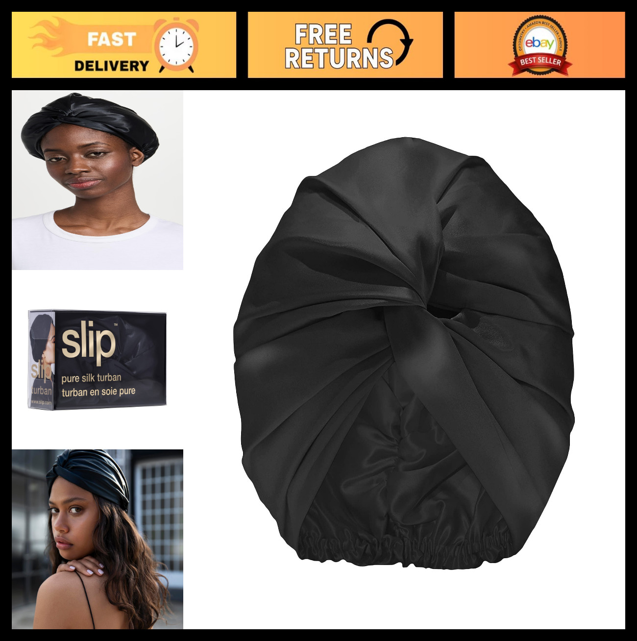 100% Mulberry Silk Turban | Ultra Soft, Gentle on Hair, Prevents Breakage & Friz