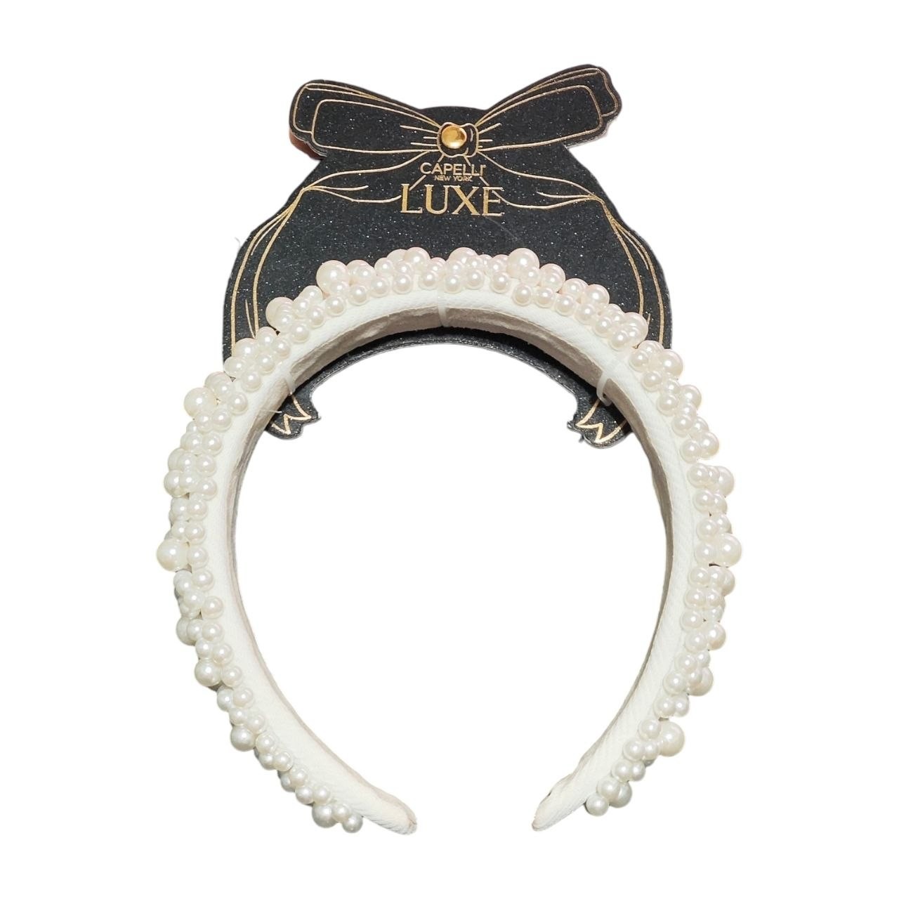 Capelli New York Luxe Pearl Headband White Beaded Padded Hair Band