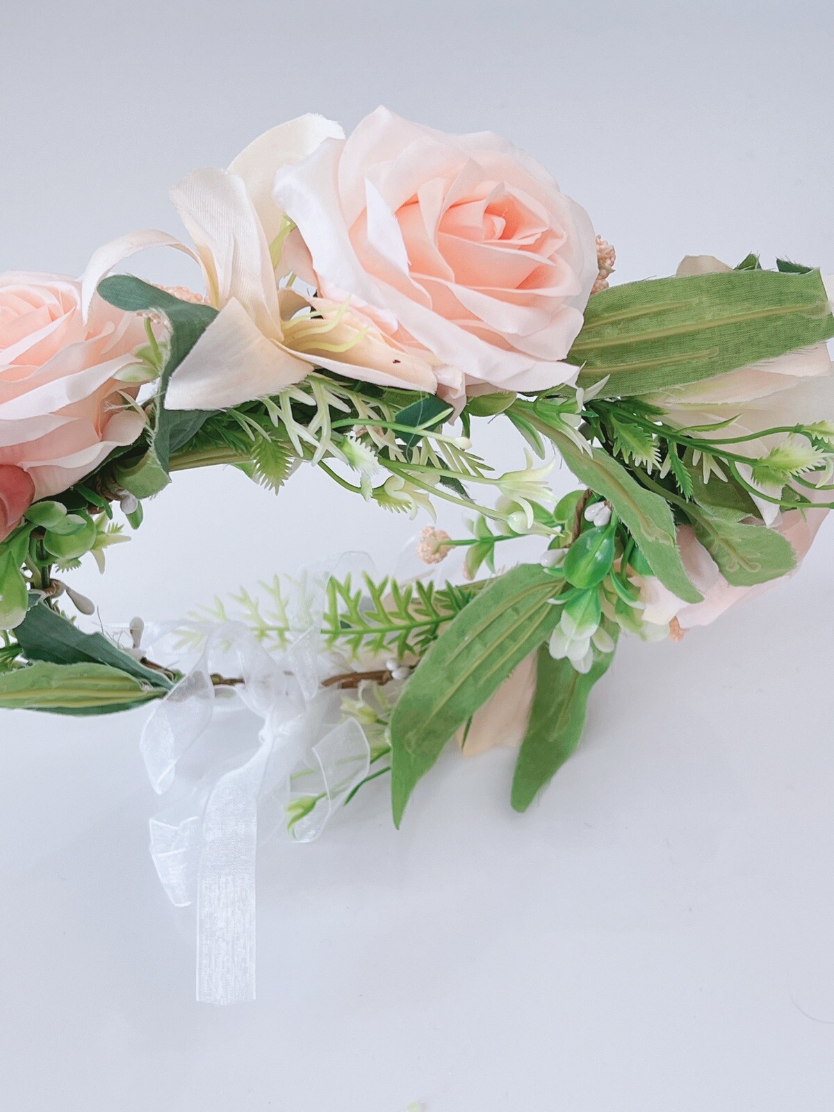 Women Leaf Beige Pink Champagne Flower Beach Party Hair Headband Tiara Garland