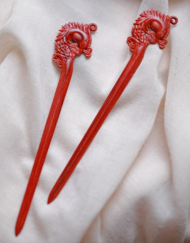 6.3″ Rosewood Carved Hair Pin Stick Phoenix Pattern Updo Bun Styling Boho Outfit