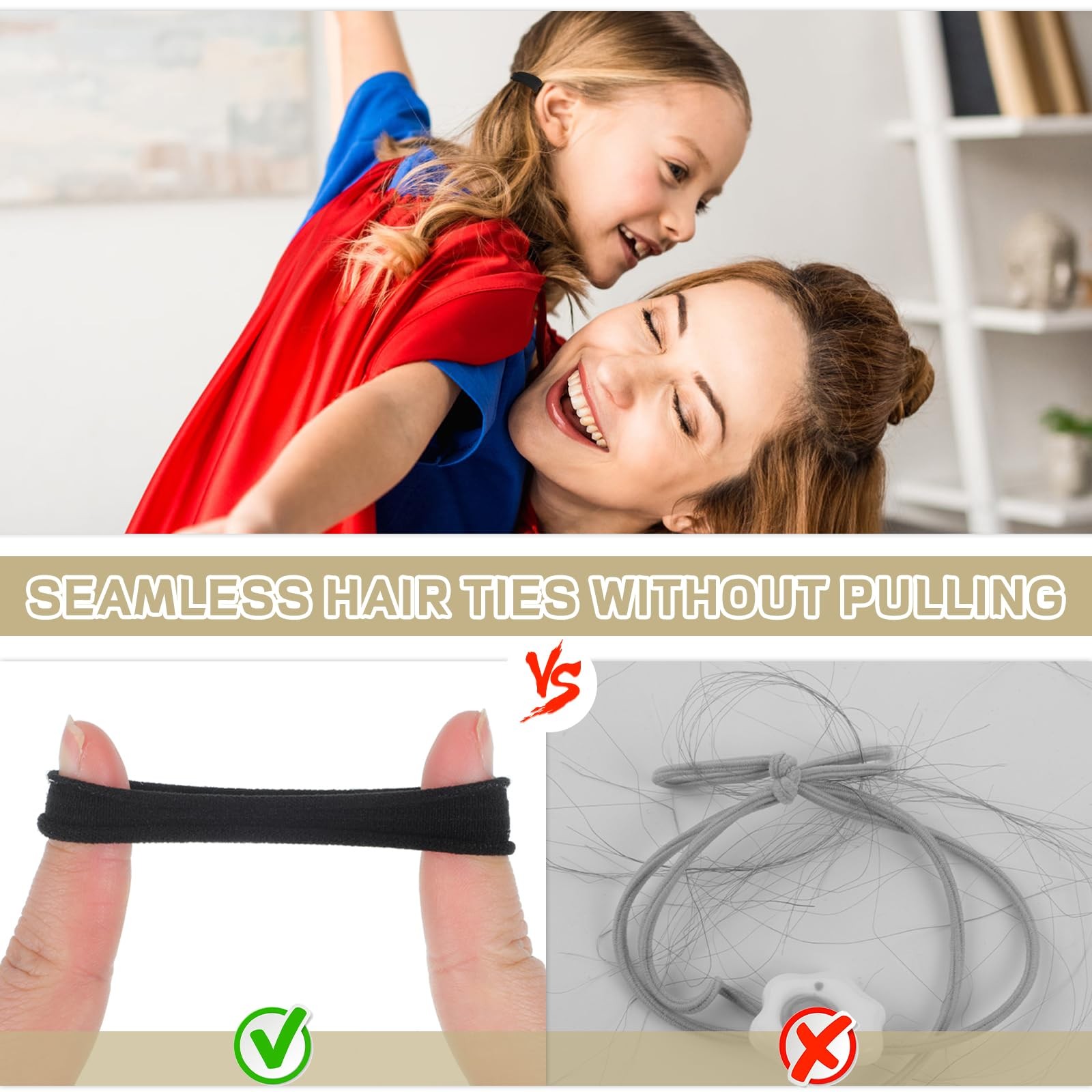 100 Pcs No Damage Seamless Hair Ties Rubber Bands Elastic Ponytail Holders