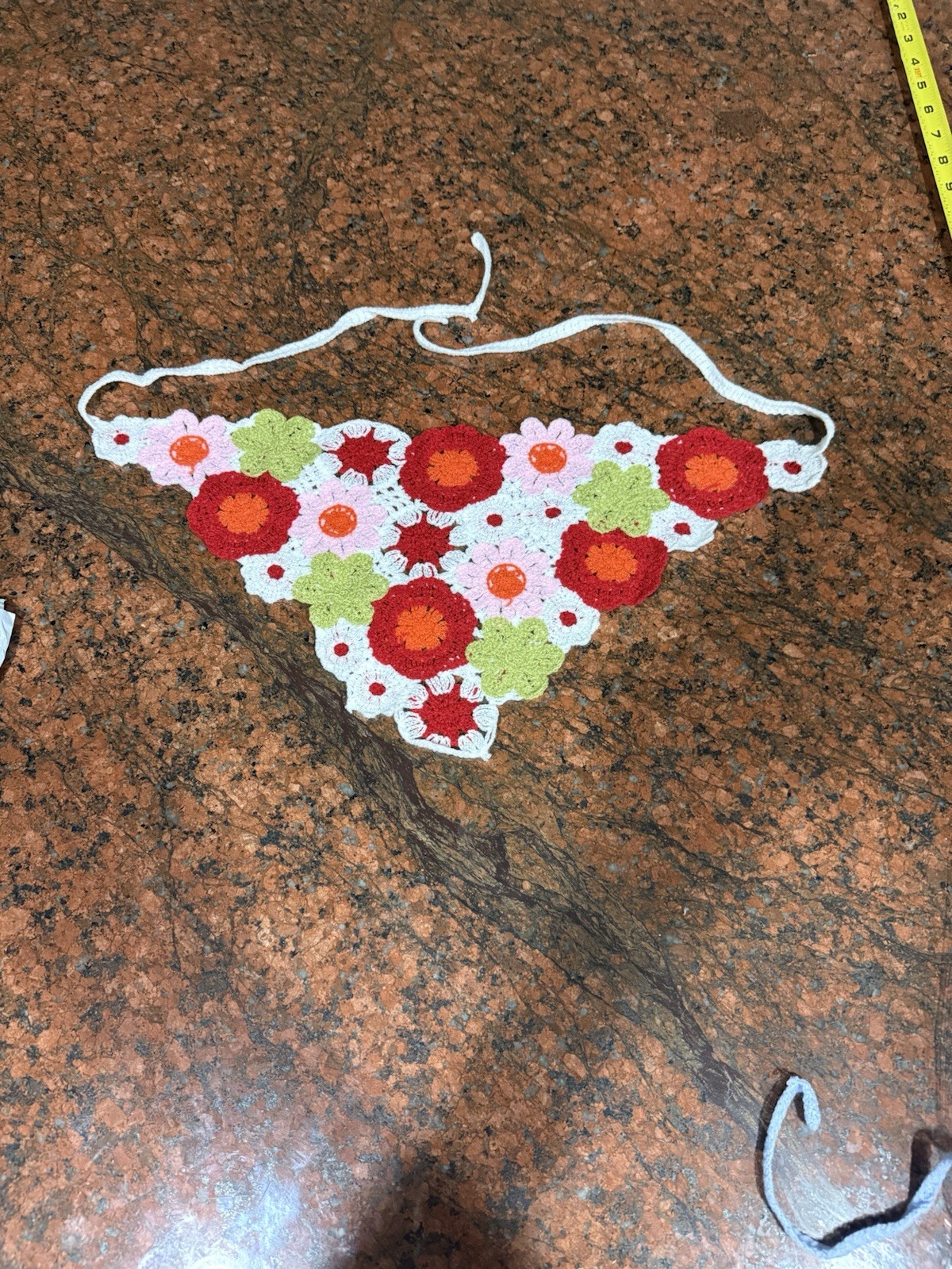 Crochet head scarf hair accessory wrap bandana Red Pink White Floral Bouquet new