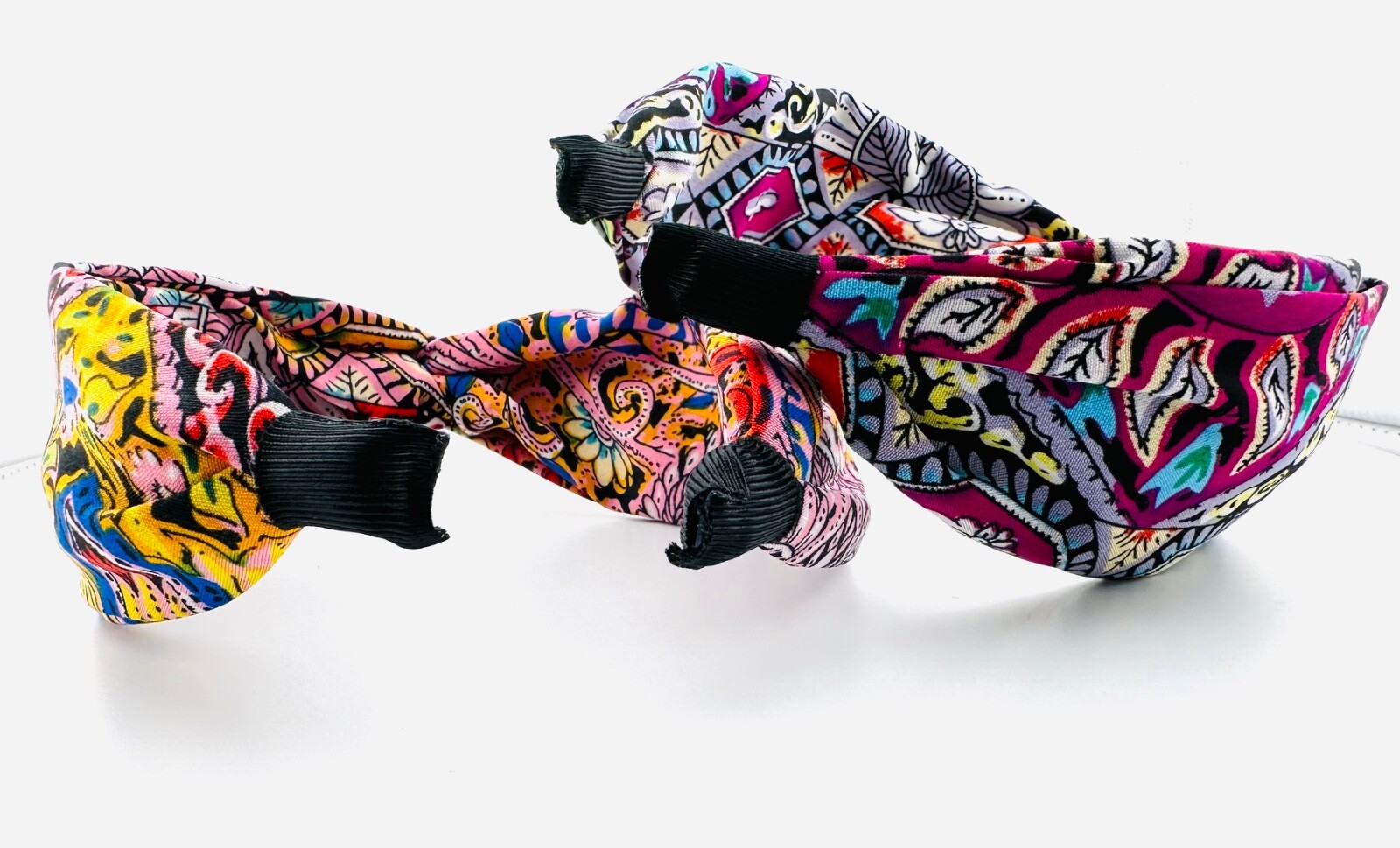 Pair of Top Knot Headbands Colorful Bohemian Cotton Blend 2.5″ Wide NEW