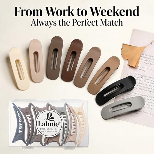 Lahnie Small Flat Hair Clips for Women Girls – 8 Pack Flat Claw Neutral Matte