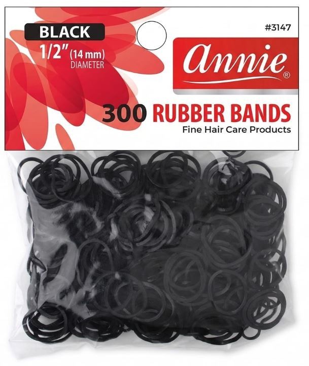 Rubber Bands 14mm 300 Count Black Hair Ties No-Snag Elastic Bands