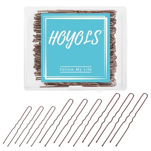 U Shaped Assorted Size Hair Bobby Pins, Metal Bun Clips Hairpin Crimped Brown
