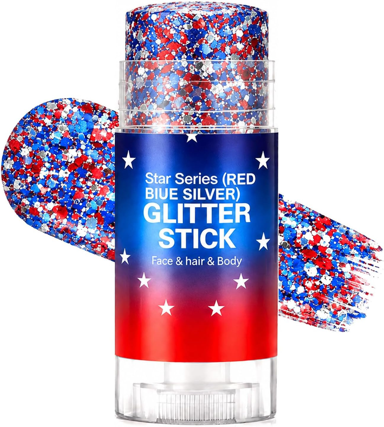 Patriotic 4th of July Body Glitter Stick – Red, White & Blue Makeup Accessory