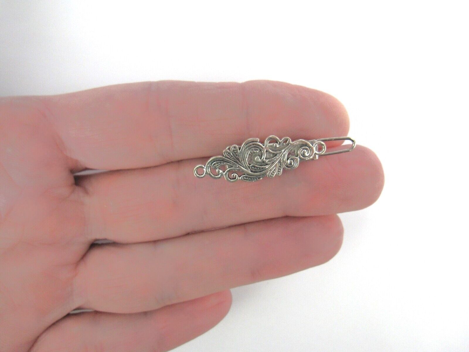 2 extra tiny small silver metal filigree barrette hair clip fine thin hair