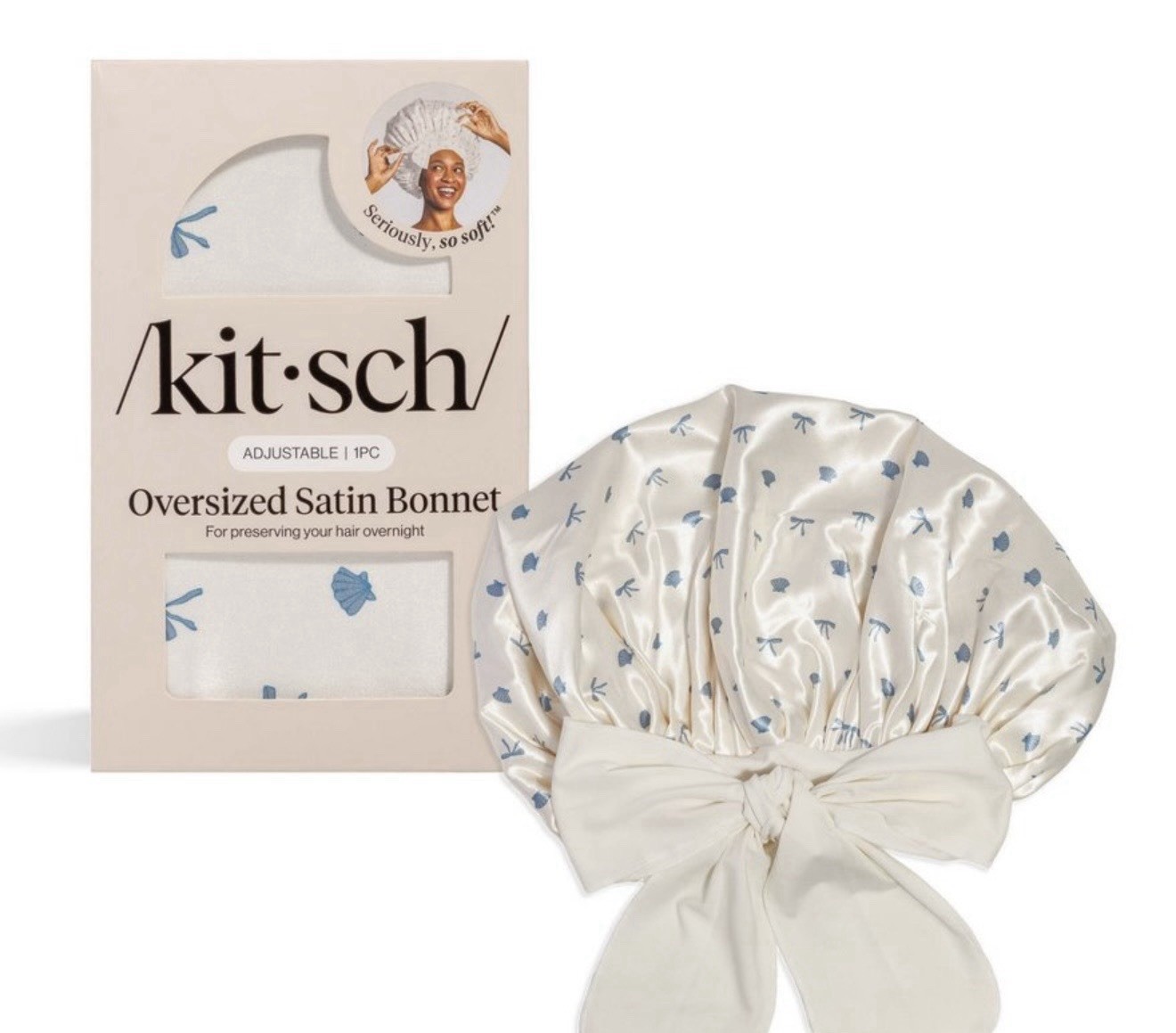 Kitsch Oversized Satin Bonnet- PearlizedCream & Coastal Blue Print