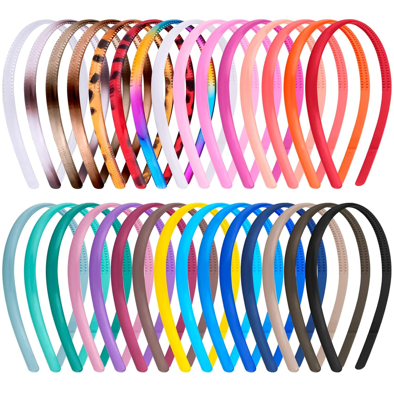30 Pieces Plastic Headbands for Girls and Women with Teeth 0.8Cm Thin Plain Head