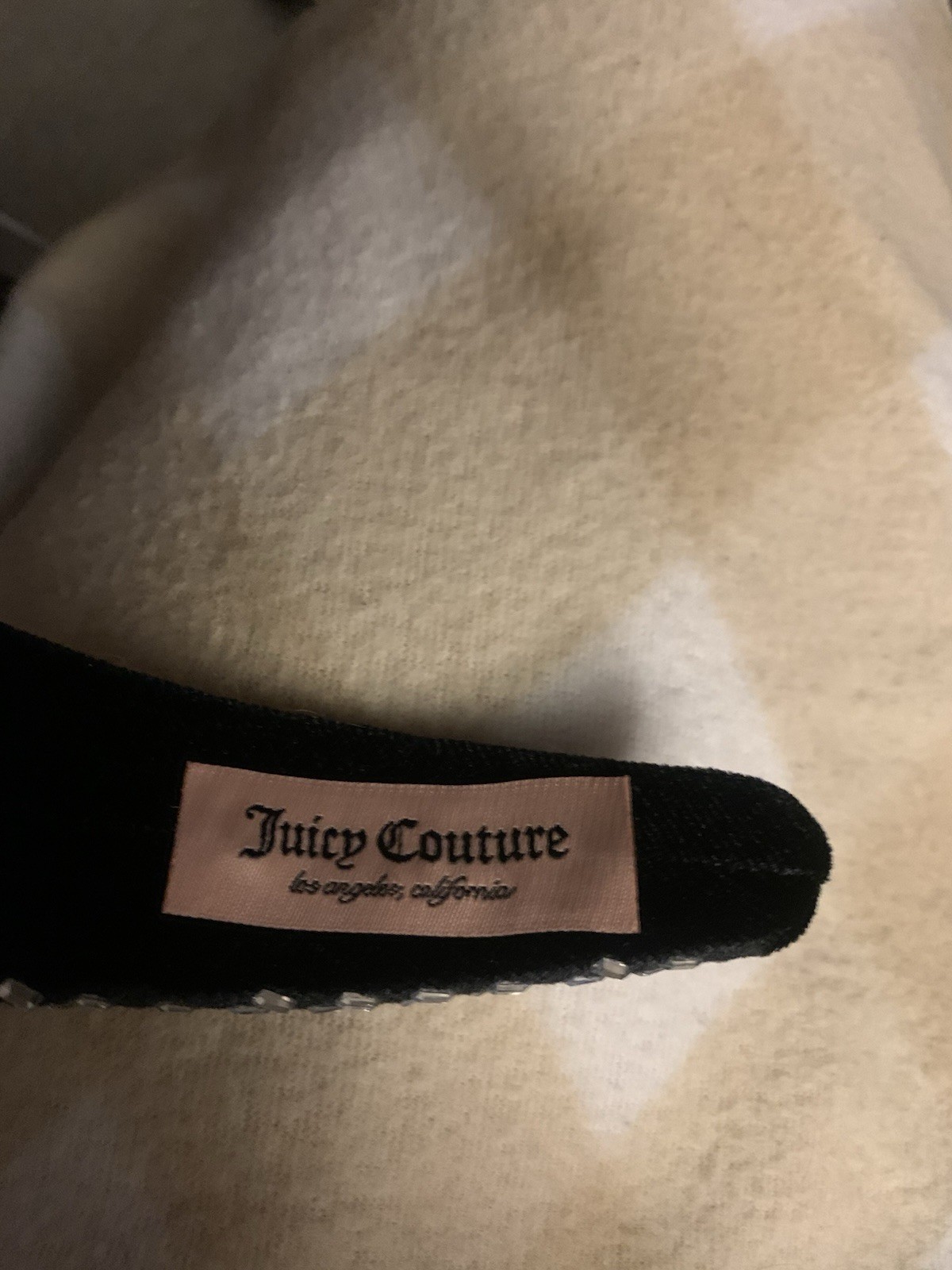 Juicy Couture Padded Rhinestone Headband Logo Accent Black/Silver Fabric