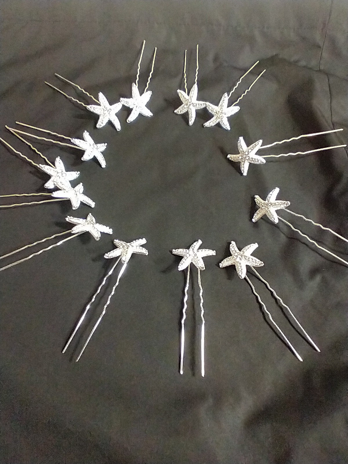 Rhinestone Starfish Silver Hairpins Beach Wedding,Set Of 13, Excellent Condition
