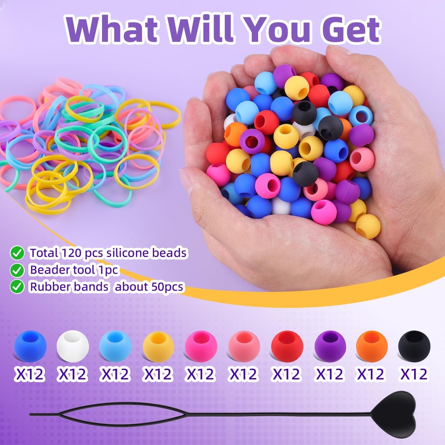 120Pcs 14mm Large Silicone Beads for Hair Braids, Soft Jellyish Hair Beads with