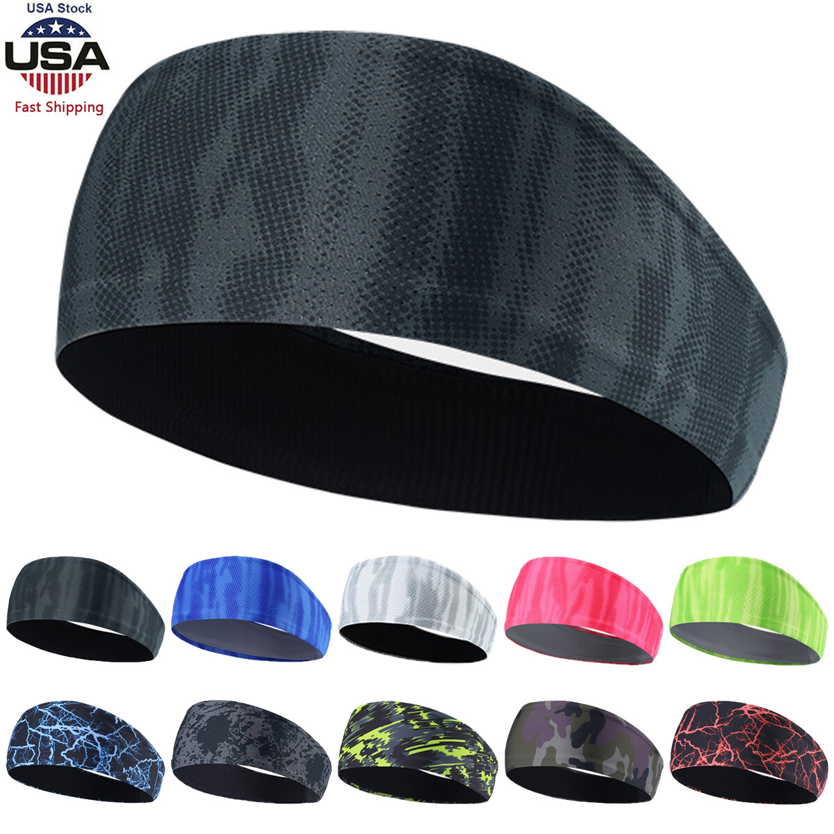 Men Women Headband Hairband Moisture Wicking Workout Sweatbands for Running Yoga