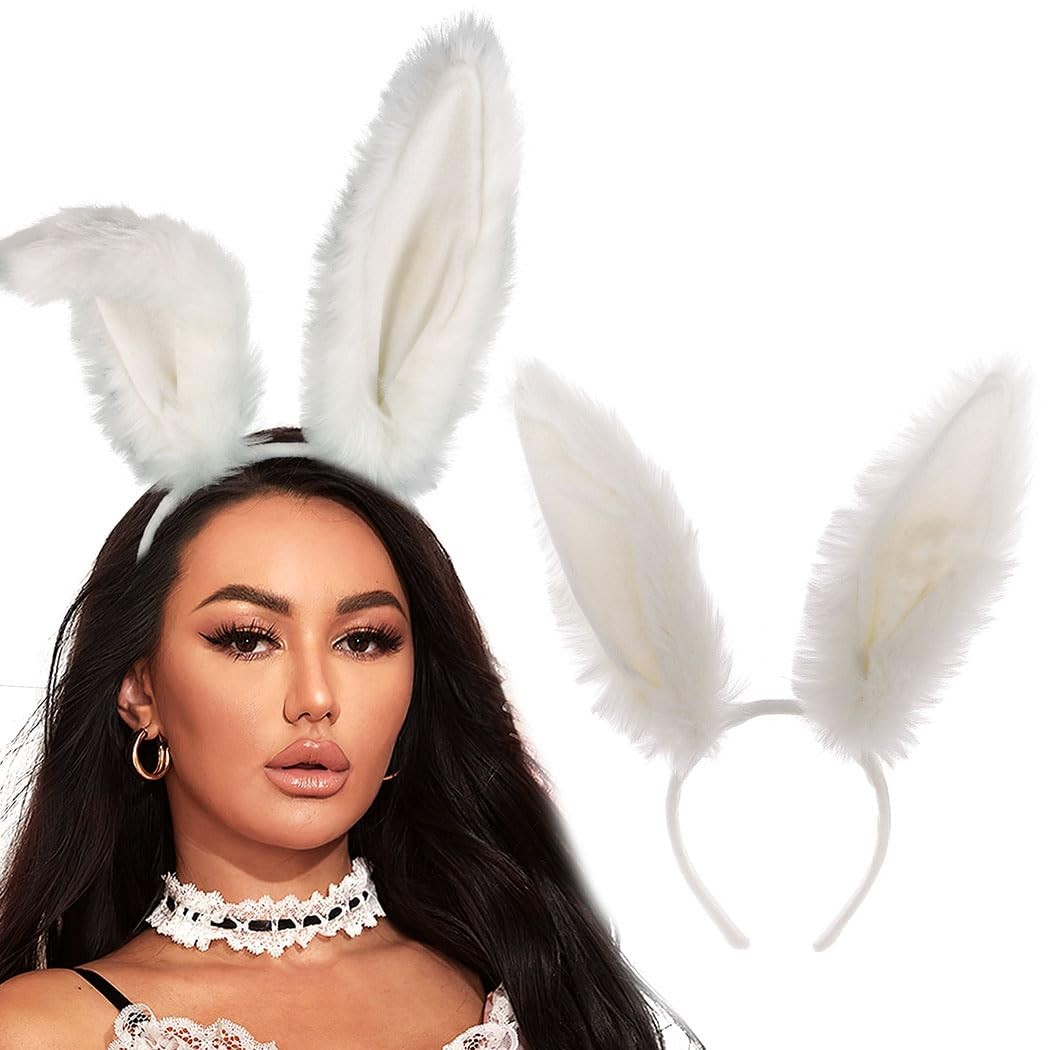 Aceorna White Bunny Ears Furry Rabbit Headbands Cute One Size,