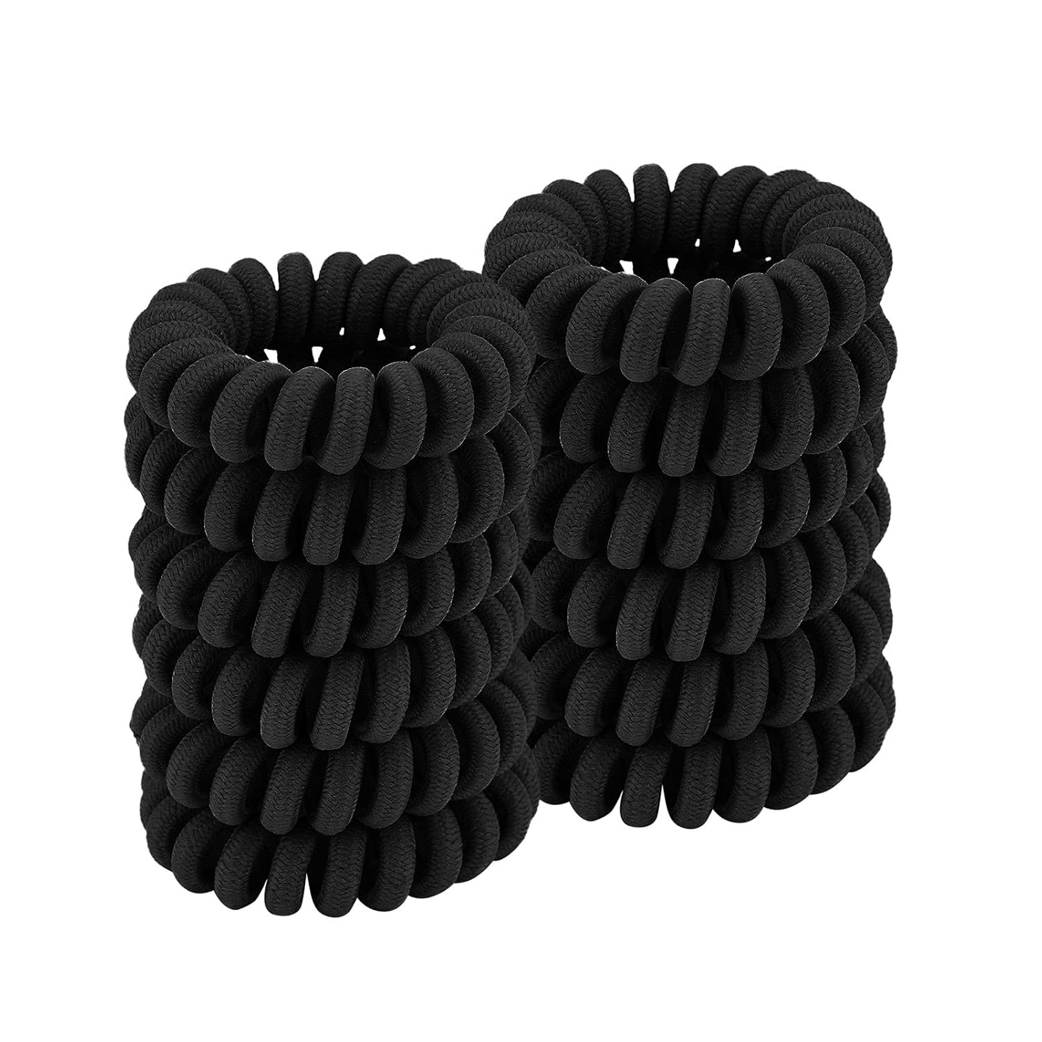Spiral Black Cloth Hair Ties for Thick, Ponytail Holders (12 Pcs), No Crease Pho