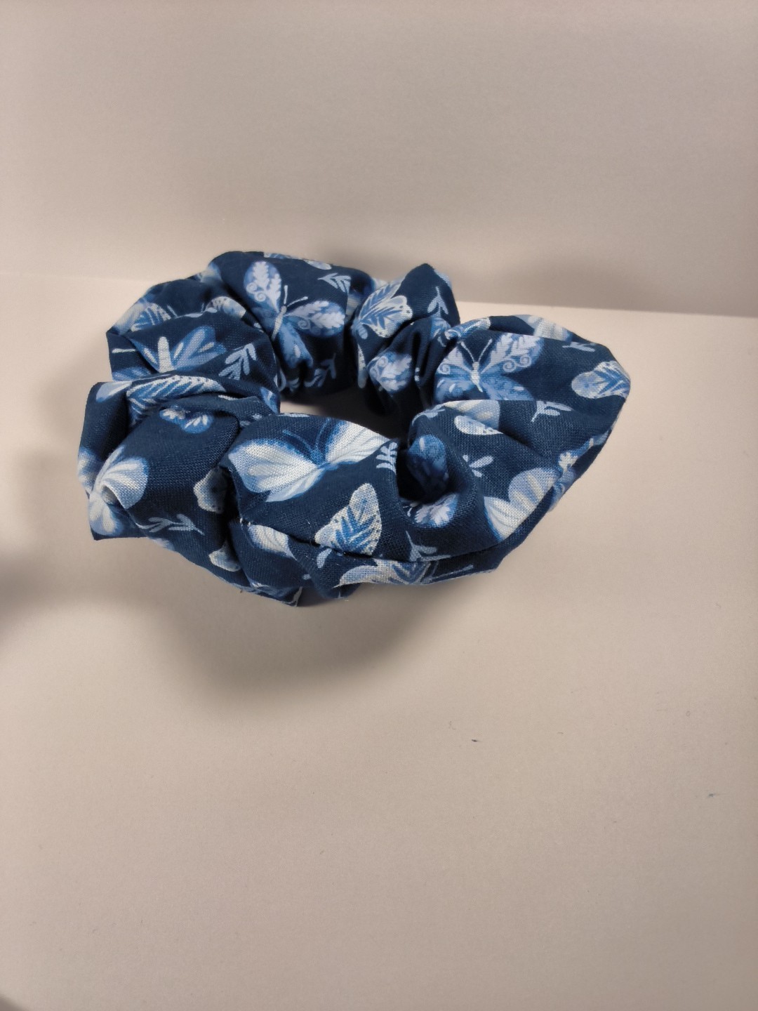 Women Large Scrunchie Cotton Fabric Blue With Butterflies Scrunchies Hair Tie