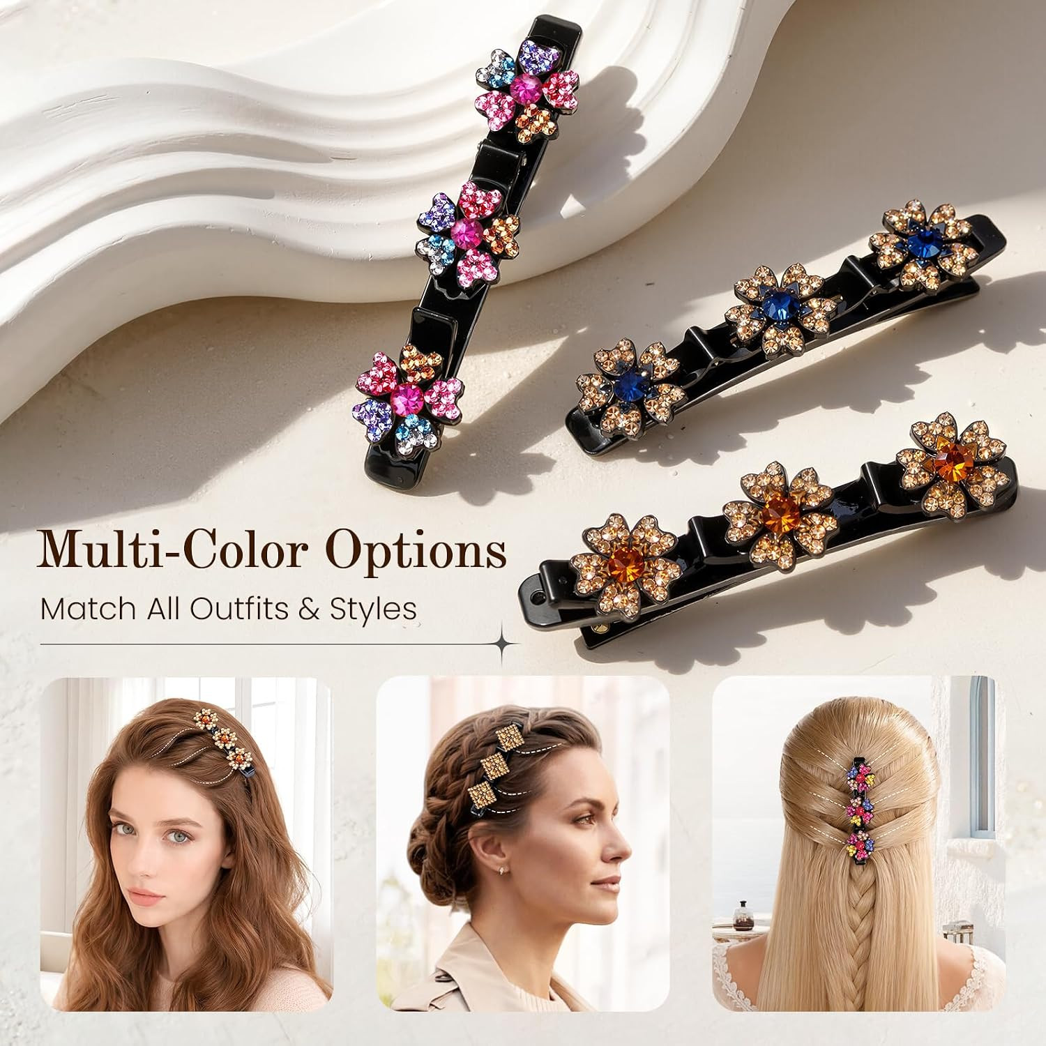 Sparkling Crystal Stone Braided Hair Clips, 2026 New Rhinestone Hair …
