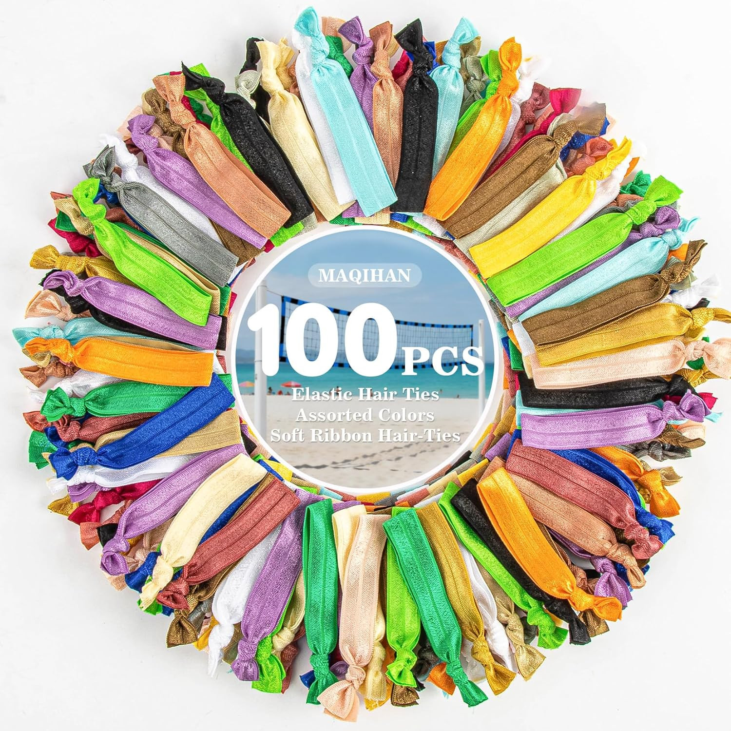 100 PCS Soft Ribbon Hair-Ties – Elastic No Crease Ribbon, Knotted Hair Tie, 20 C