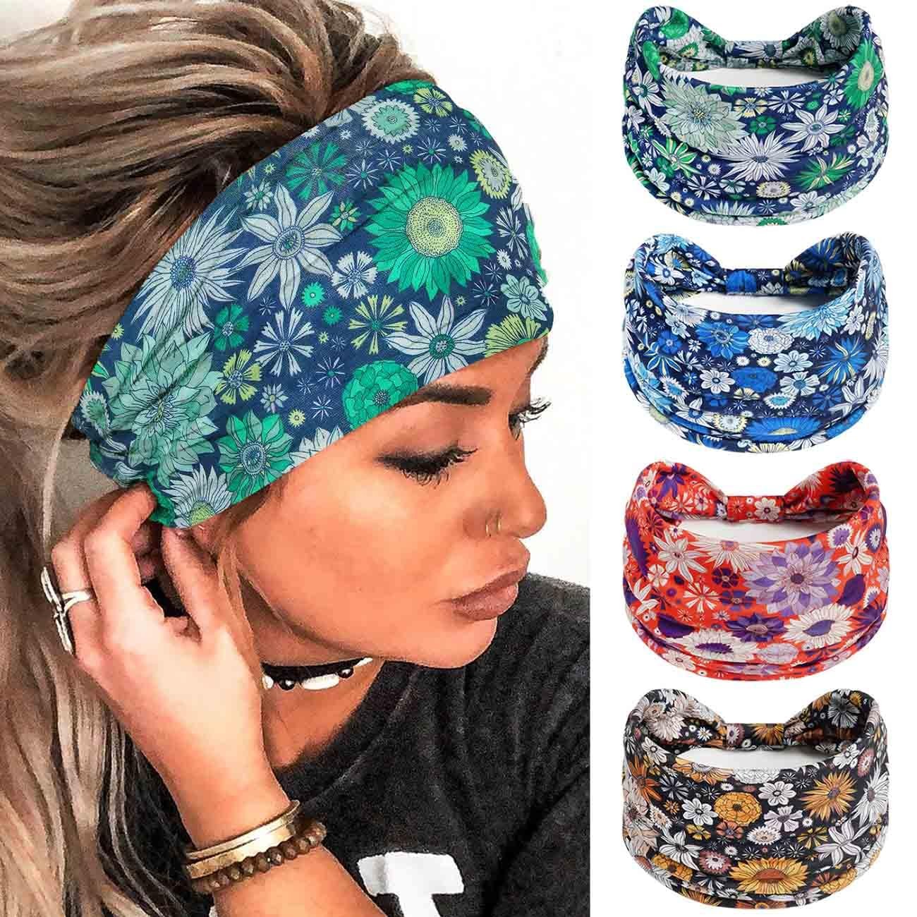 Wide Boho Headbands Floral Stretch Head Wraps Bohemian African Turban Hairban…