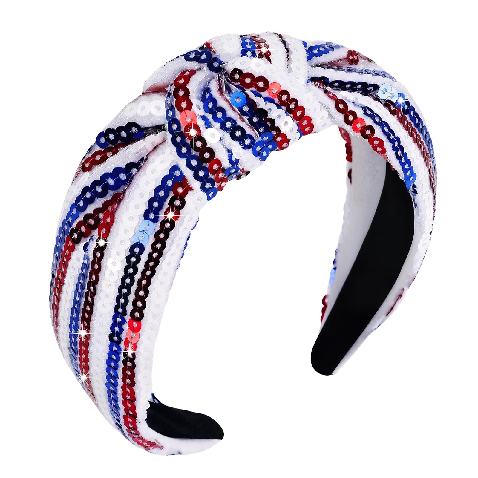 4th of July Headband for Women Glitter Red White and Blue Patriotic Knotted H…