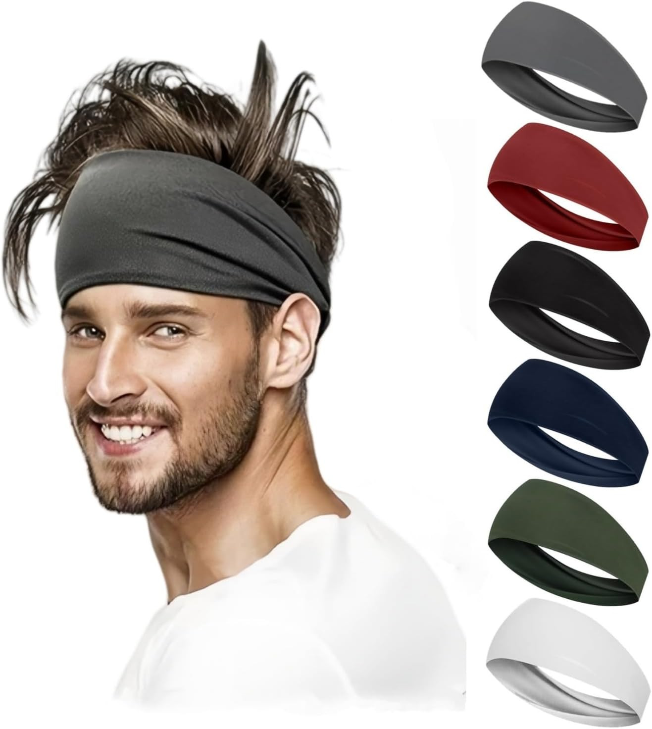 Sweat Headbands for Men,6 Pack Workout Sports Hairband for Gym, Ideal for Fitnes