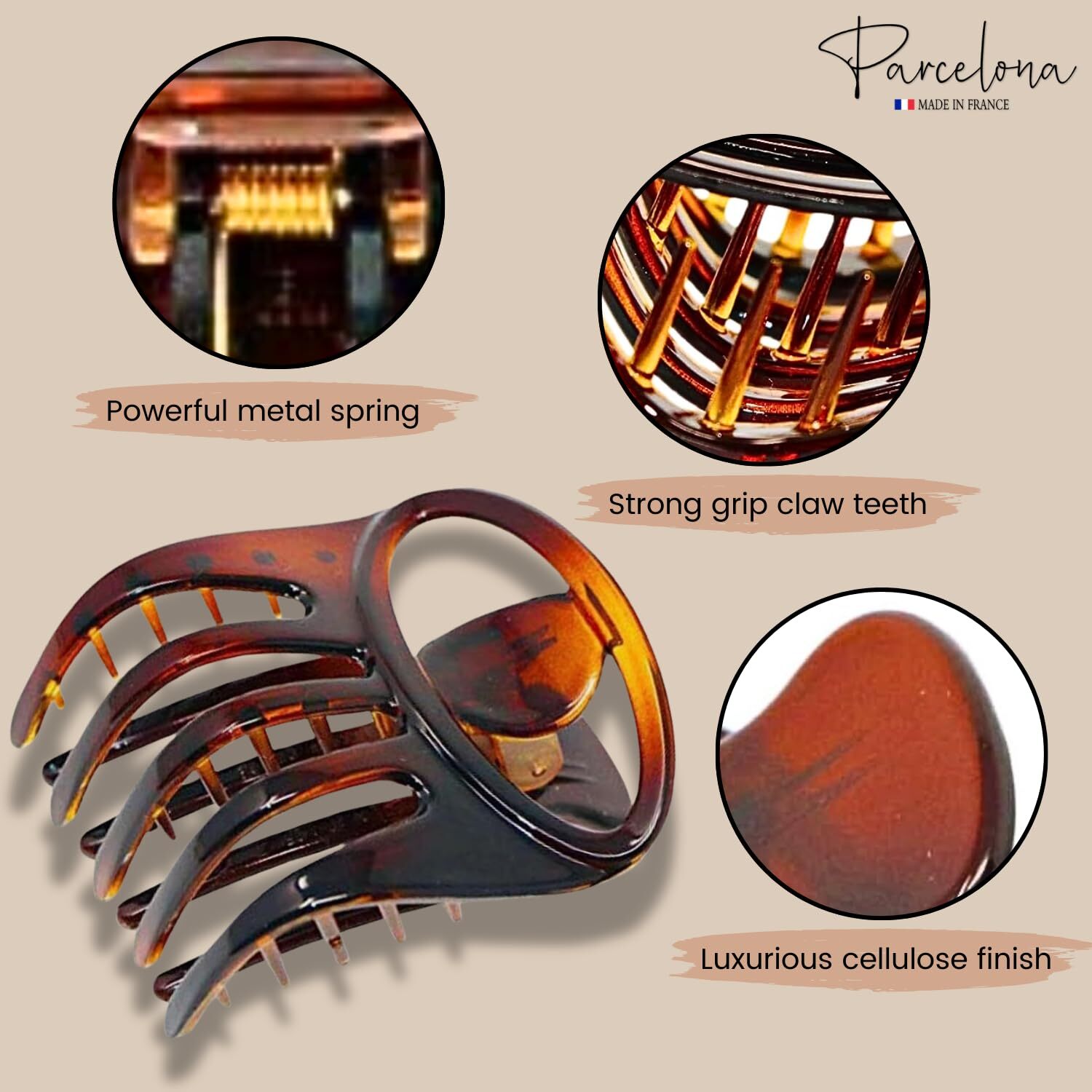 Parcelona French Tortoise Shell 3″ Medium Hair Claw Clips for Women Hair – 2 Pcs