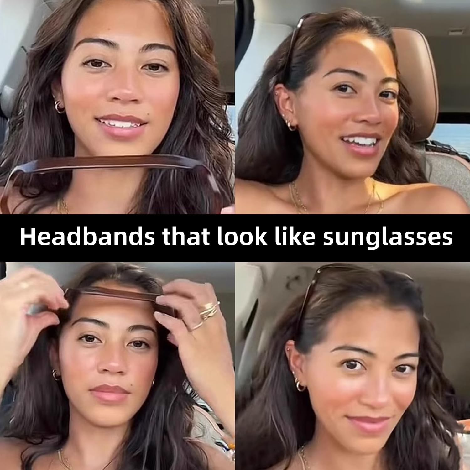 Sunglasses Shape Invisible Hair Hoops-Square Hairband ，Curly Thick Headband