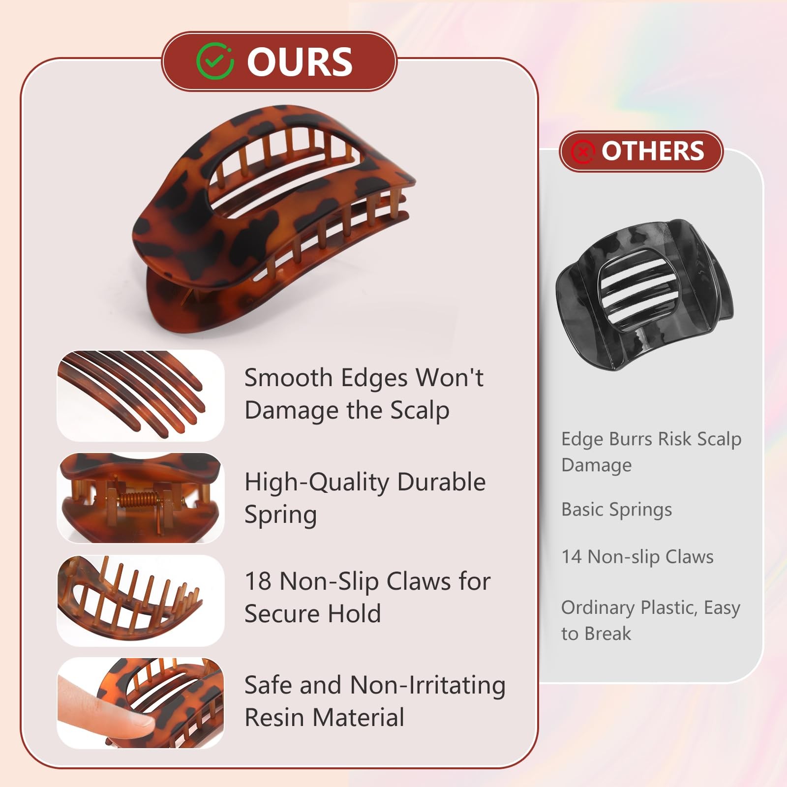 4 PCS Flat Hair Clips – Round Claw 4 Count (Pack of 1), 4PCS-Color-2