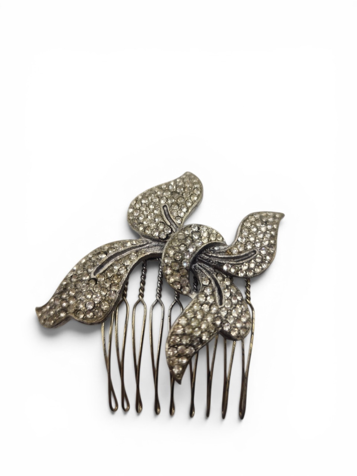 Vintage Rhinestone Tied Bow Silver Bridal Special Occasion Hair Comb