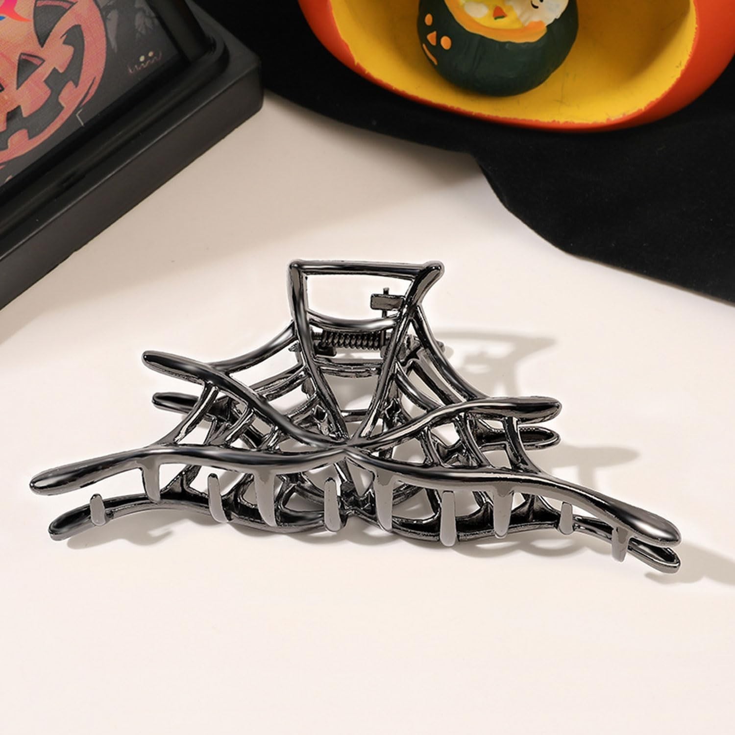 3PCS Black Spider Web Skeleton Hand Skull Hair Claw Clips for Women And Girls