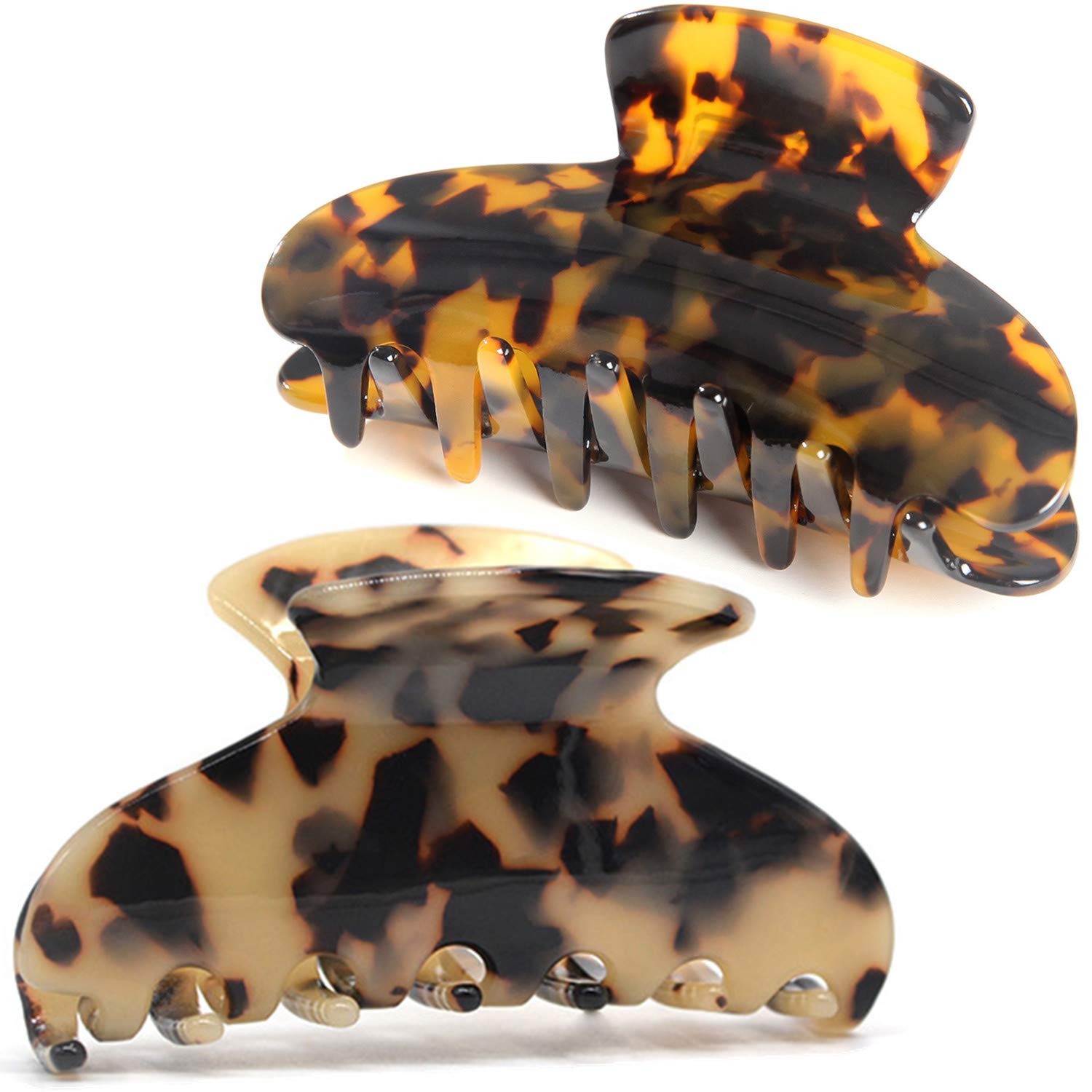 Big Tortoise Shell Celluloid Leopard Print Hair Claw Clips Nonslip Jaw 2 PCS