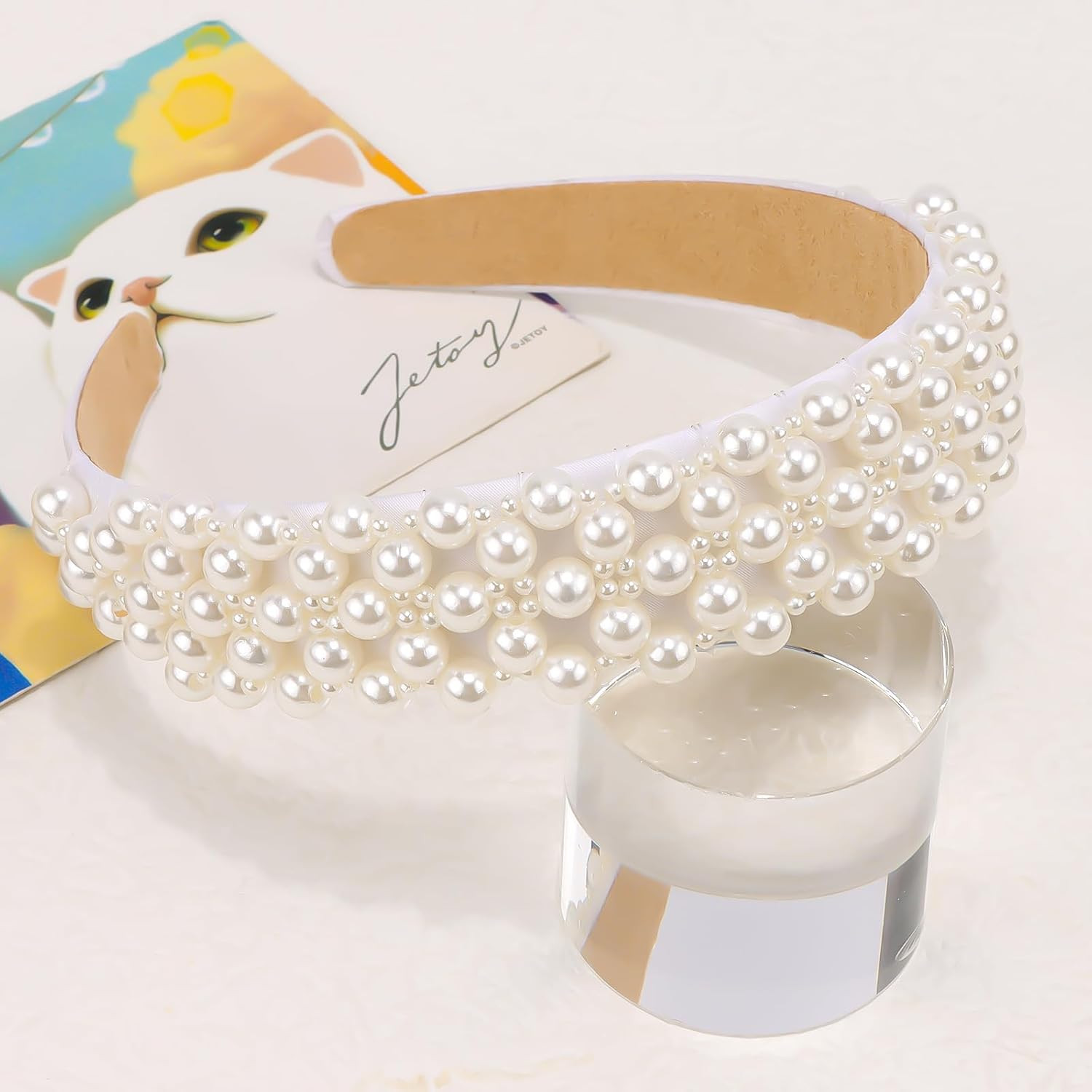 White Pearl Headbands for Women Girls, Fashion Bridal Headband with Large Faux P