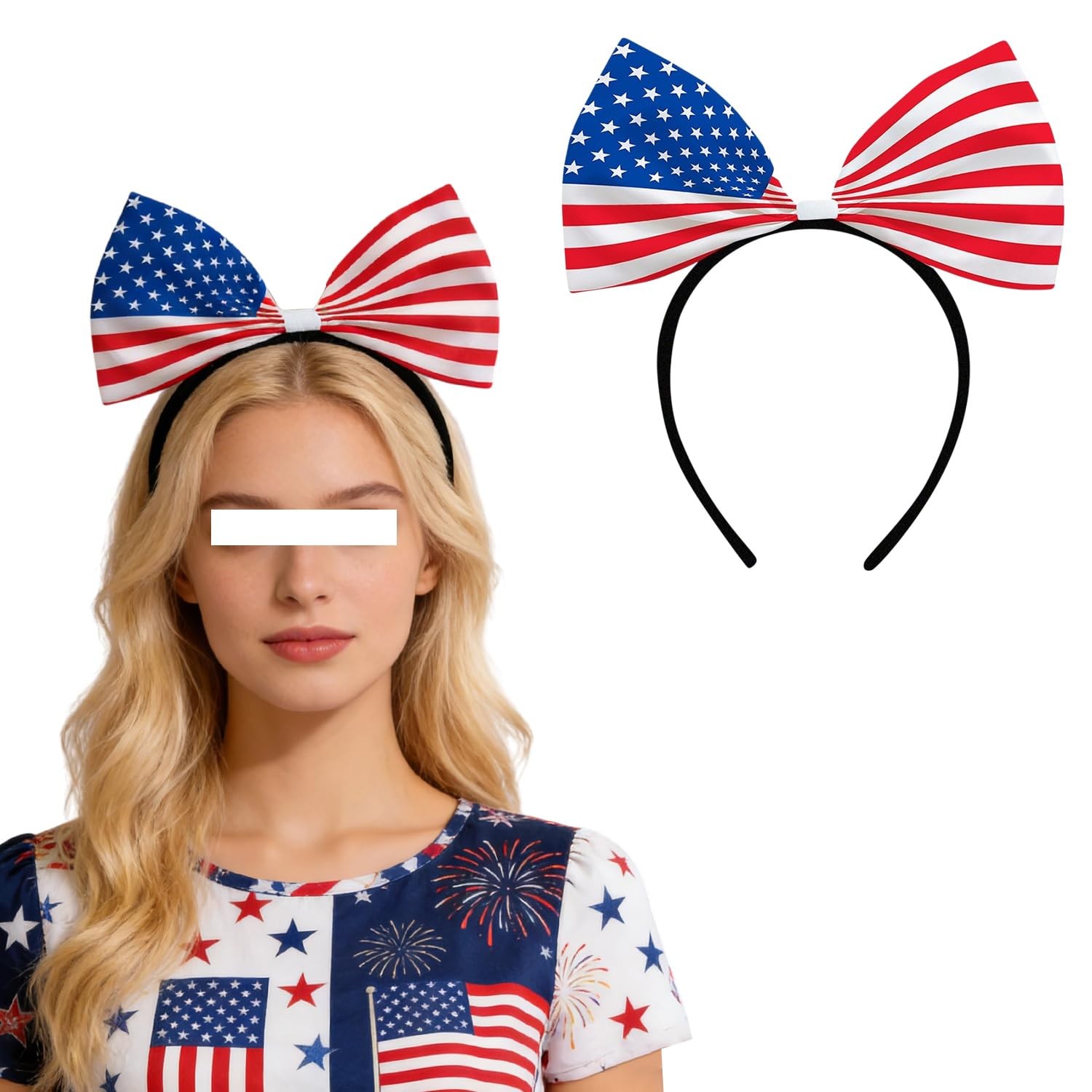 American Flag Bow Headband 4th of July Headbands Red White Blue Patriotic Hai…