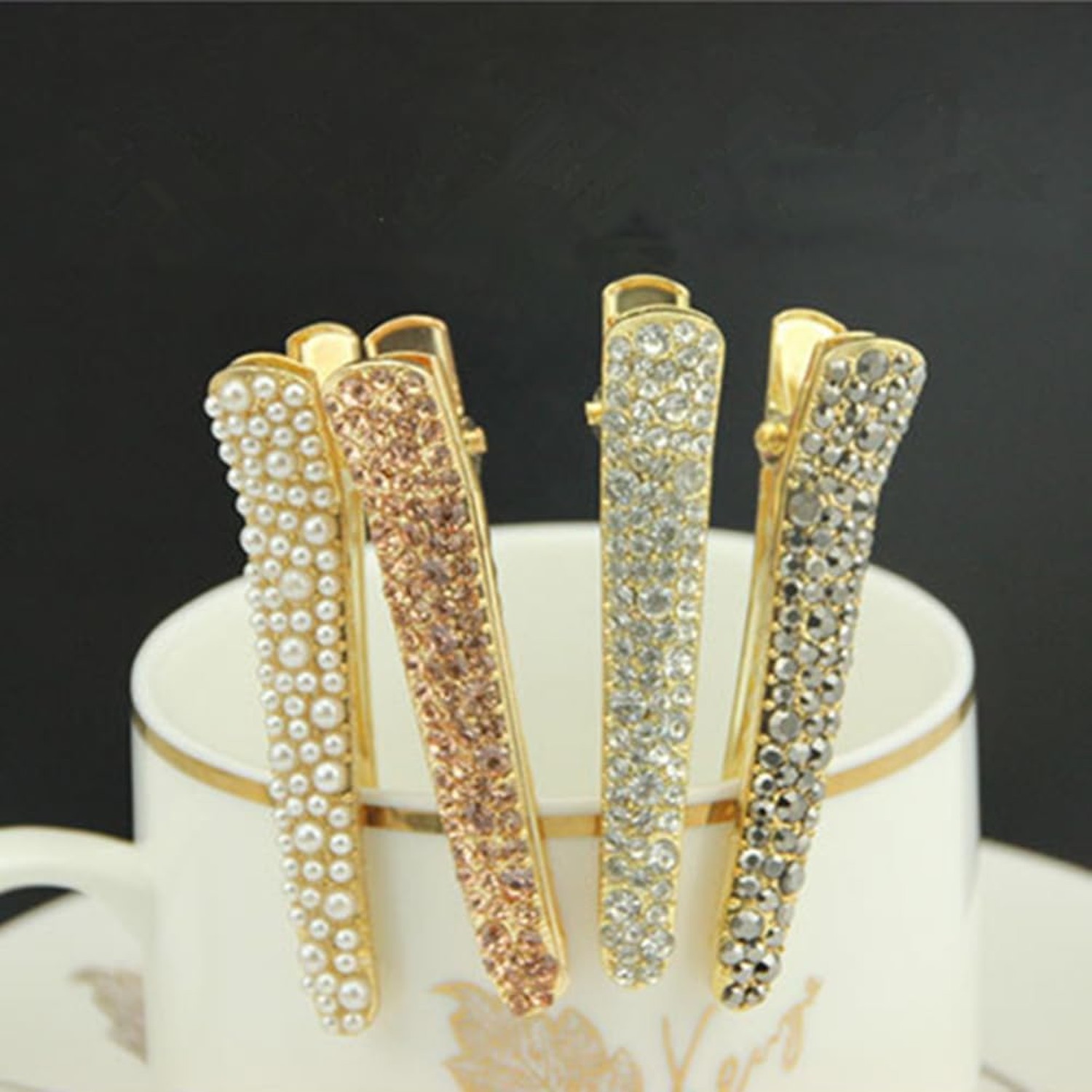 1 Pair Pearl Rhinestone Alligator Hair Clips Non-slip Duckbill Hair Clips Hai…