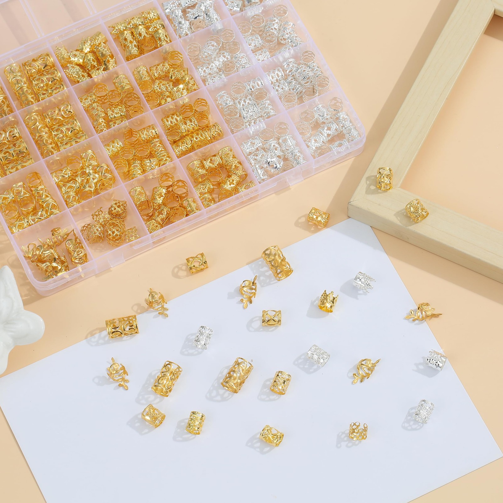 MODASER 220 Pcs Gold Hair Jewelry for Braids, 12 Styles and Silver