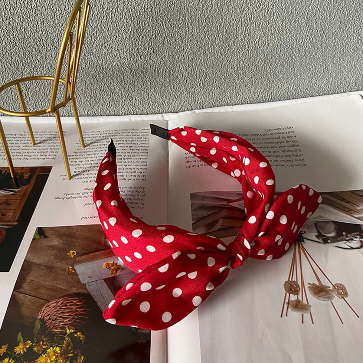 Red Polka Dot Bow Headbands for Women Bandana Hairband with Bow Halloween Costum