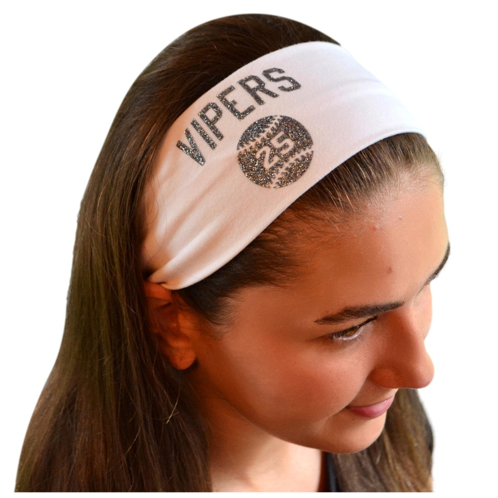 Softball Headband Personalized with Your Custom Name & Number in GLITTER Vinyl