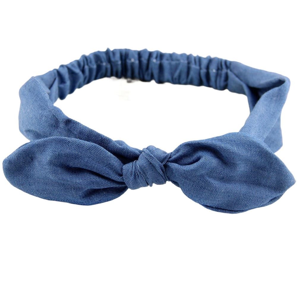 Blue Denim Turban Headband Women Girls Jean Denim Headwear BW44 (Ear-Dark Blue)