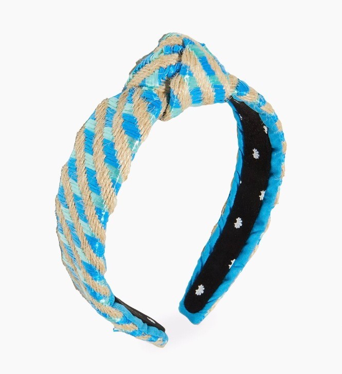 NWT Lele Sadoughi Ocean Stripe Raffia and Cotton Knotted Headband