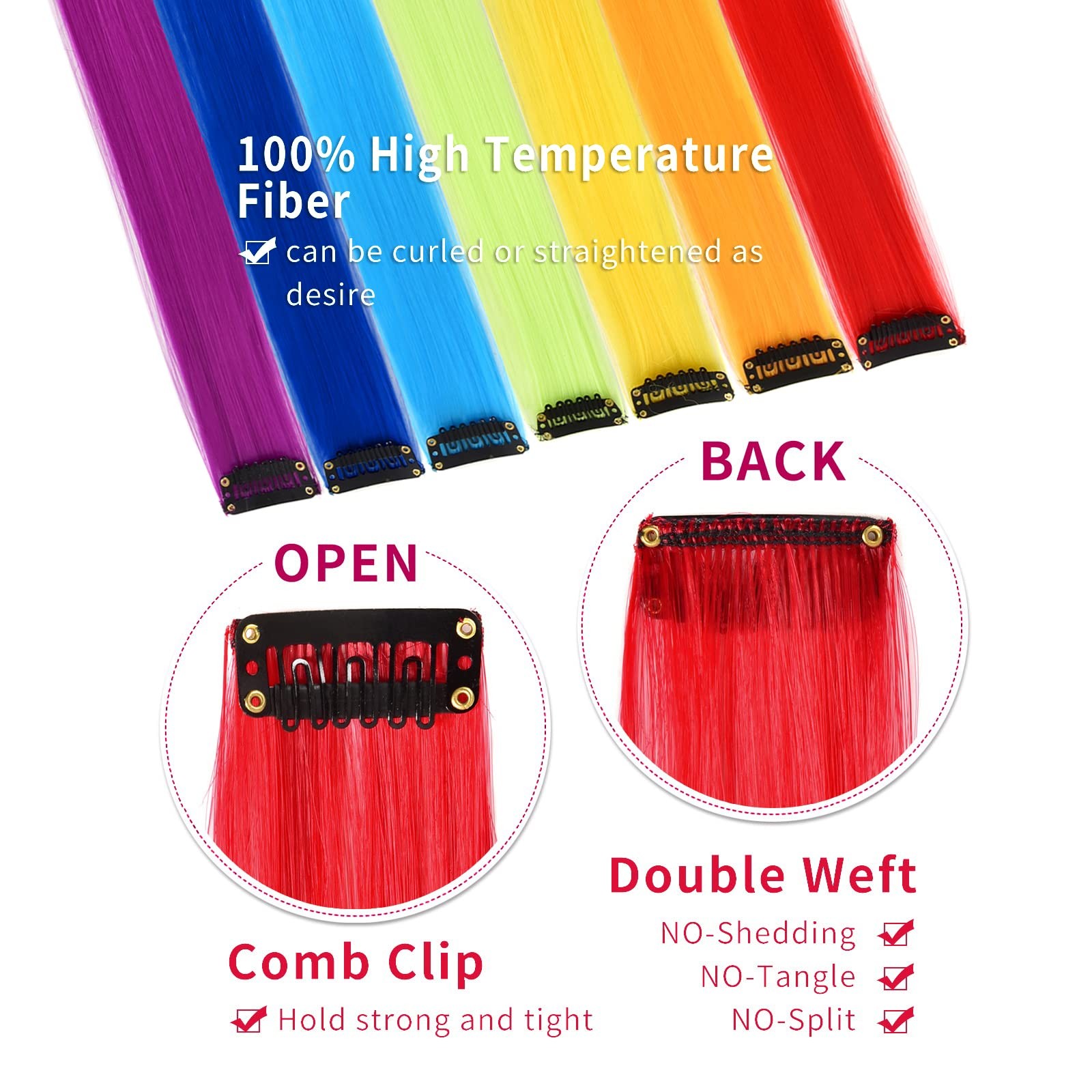 Colored Hair Extensions Colorful Party Highlights Clip Synthetic Hair For Women