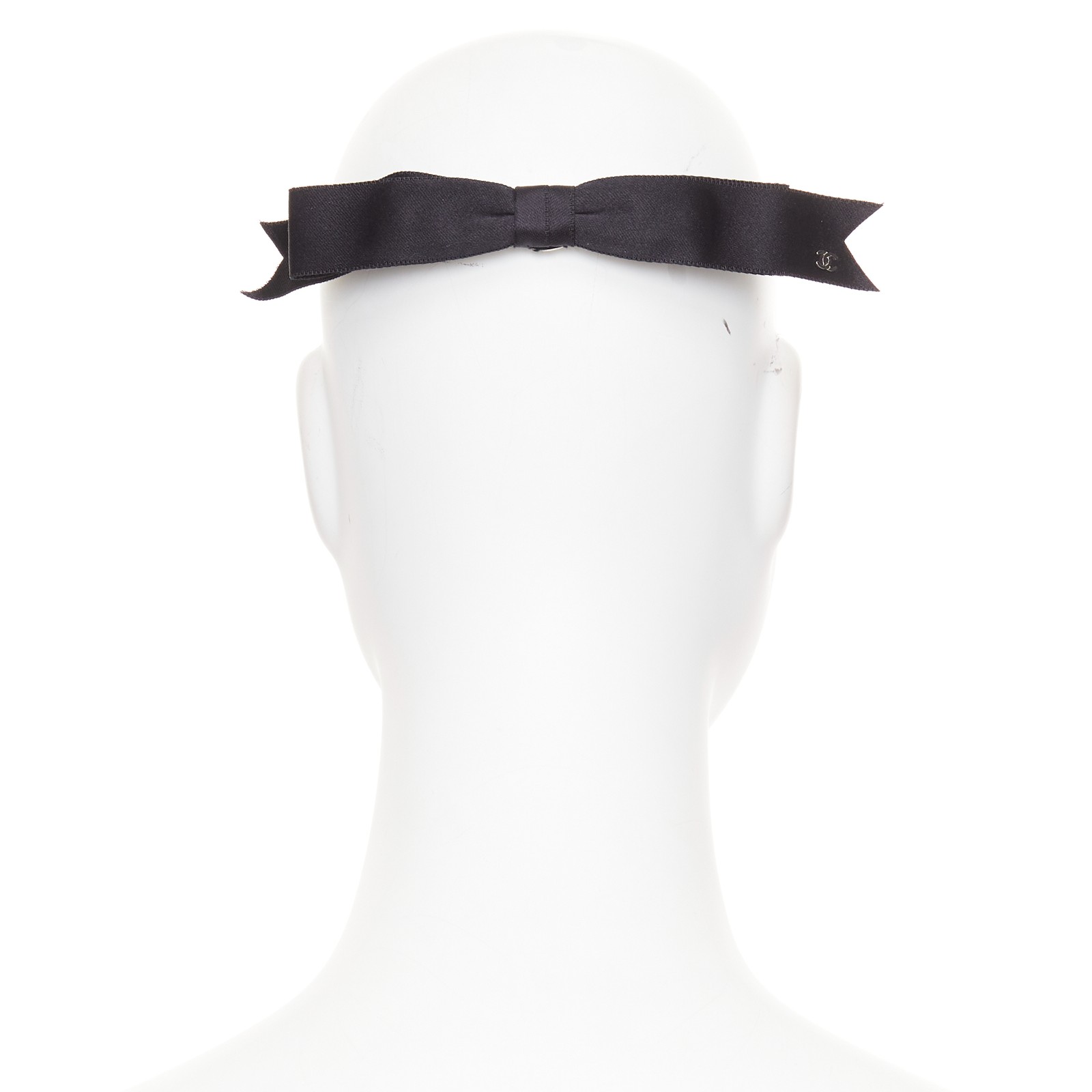 CHANEL 2021 Metiers d’Art black grosgrain silver ribbon bow hair clip barette
