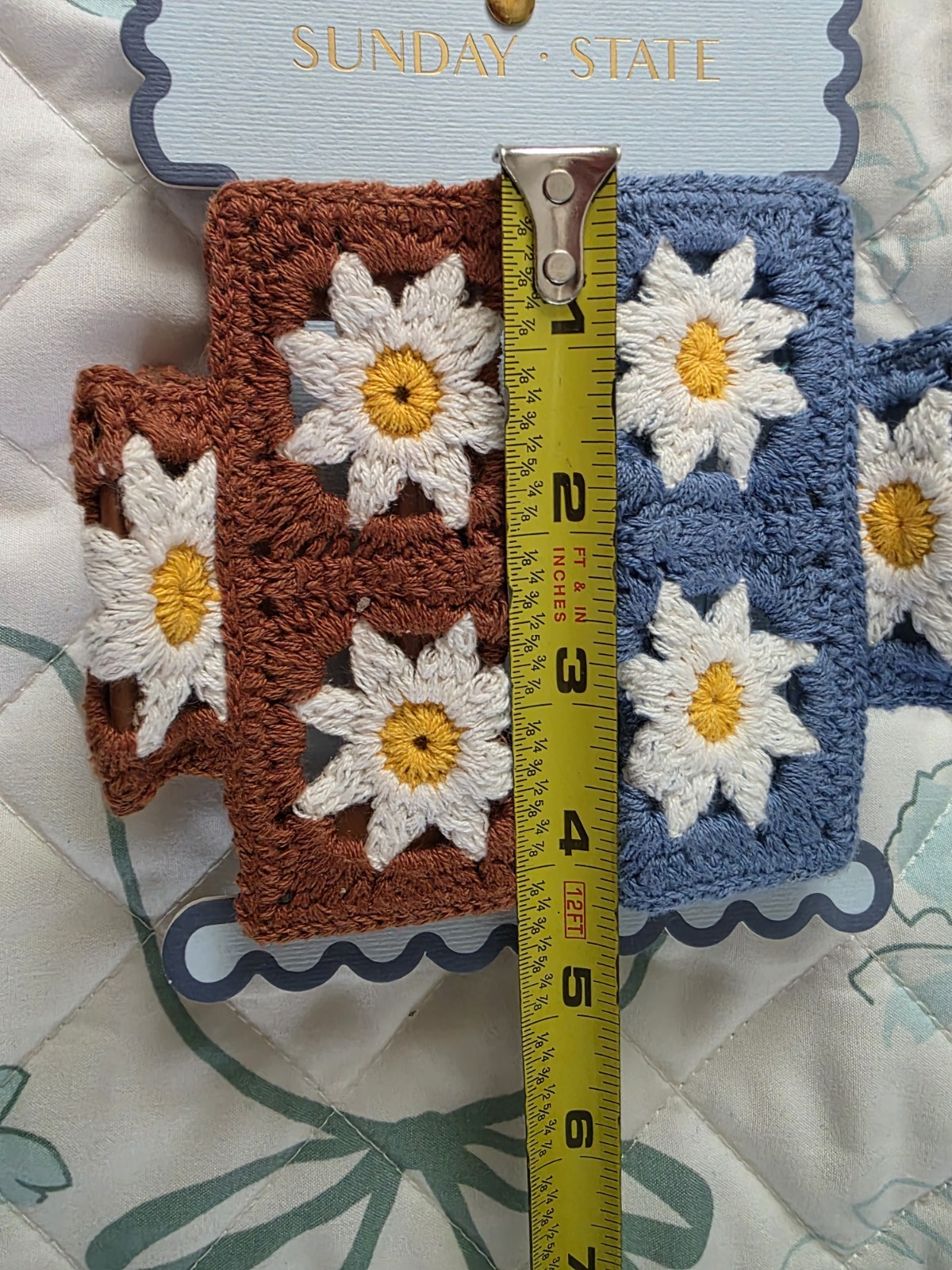 NWT 2 Sunday State Granny Squares Crochet Hair Clip Claw Cottagecore Boho Hippie