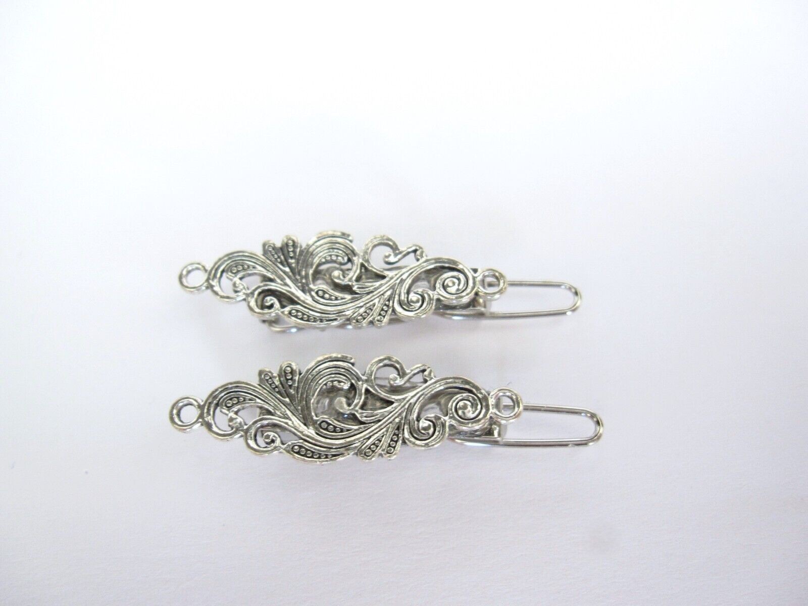 2 extra tiny small silver metal filigree barrette hair clip fine thin hair